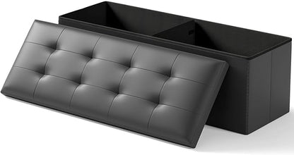 Storage Ottoman Bench, Folding Ottoman Foot Rest, 15 x 43 x 15 Inches, End of Bed Bench,Storage Chest, for Living Room, Bedroom, Hallway, Entryway, Holds up to 700 lb,Black