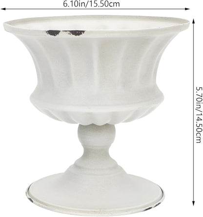 Urn Planter Antique Column Plant Pot Shabby Chic Metal Vase Pillar Plant Container Wedding Centerpieces Vases for Front Porch Decor White White Planter