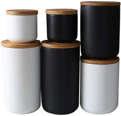 MilkyWay Food Storage Jar Strong Ceramic Storage Canisters with Airtight Seal Bamboo Lid Modern Design Seal Damp-Proof Kitchen Jar for Coffee, Tea, Spice and More (White(M: 27oz/800ml))