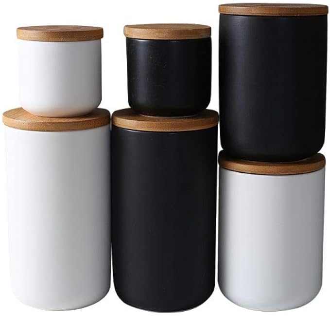 MilkyWay Food Storage Jar Strong Ceramic Storage Canisters with Airtight Seal Bamboo Lid Modern Design Seal Damp-Proof Kitchen Jar for Coffee, Tea, Spice and More (Black(S: 8.7oz/260ml))