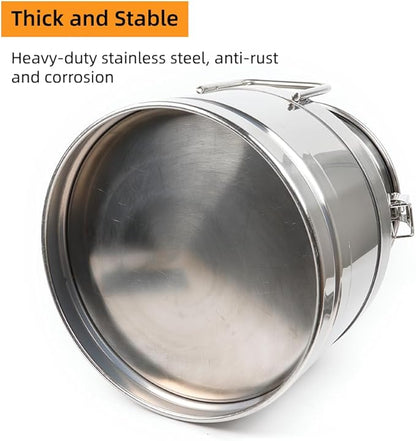 Stainless Steel Milk Can, 12L/3.16 Gallon Heavy Duty Airtight Storage Canister Milk Bucket with Lid, Embedded Silicone Milk Jug Wine Pail Water Cereals Bucket with Three Latches and Two Handles