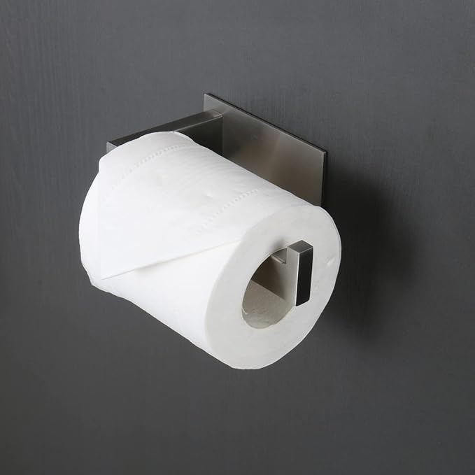 Toilet Paper Holder, Self Adhesive Tissue Holder Stainless Steel Rustproof Paper Roll Holder, No Drilling Easy to Install, Toilet Paper Rack Suitable for Office, Bathroom (Brushed Nickel)