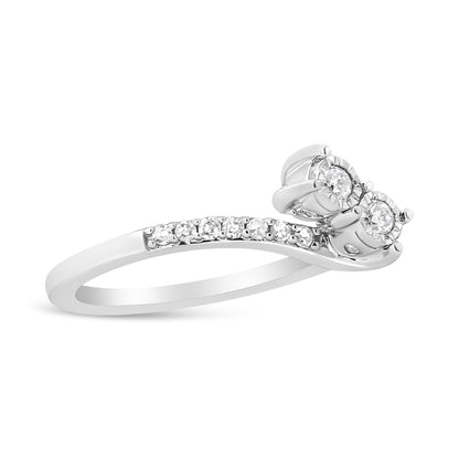 10K White Gold 1/4 Cttw Miracle Set Round Cut Diamond Two-Stone Ring (H-I Color, I2 Clarity) - Size 7