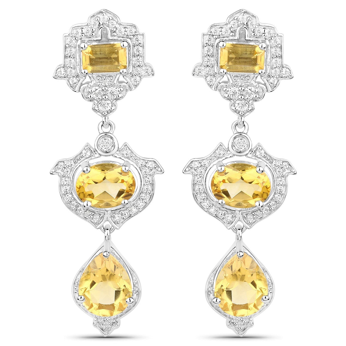 6.63 Carat Genuine Citrine and White Topaz .925 Sterling Silver Earrings