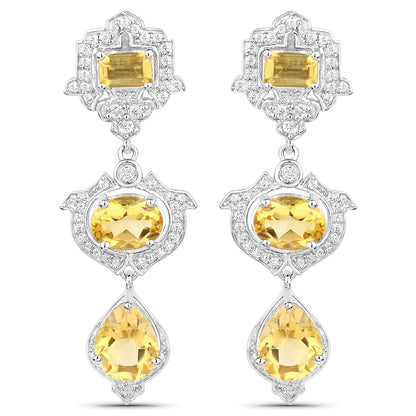 6.63 Carat Genuine Citrine and White Topaz .925 Sterling Silver Earrings