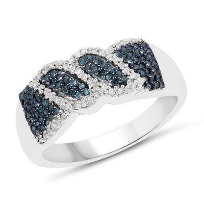 0.67 Carat Genuine Blue Diamond and White Diamond .925 Sterling Silver Ring