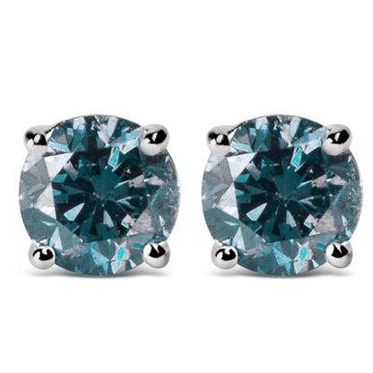 14K White Gold 1/2 Cttw Round Brilliant Cut Lab Grown Blue Diamond 4-Prong Classic Solitaire Stud Earrings (Blue Color, VVS2-VS1 Clarity)