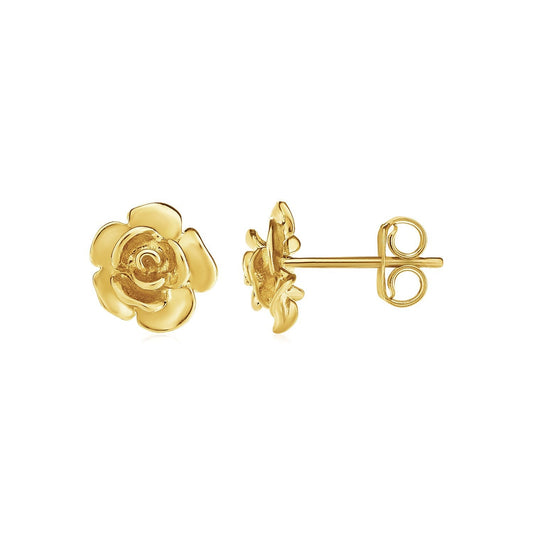 Boucles d'oreilles clous en or jaune 14 carats avec roses