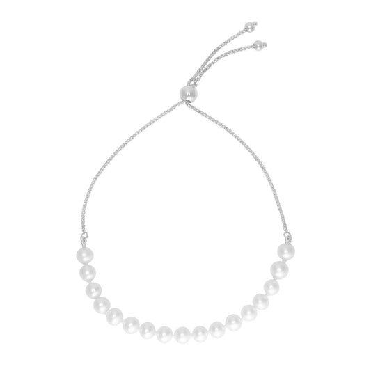Bracelet d'amitié ajustable en or blanc 14 carats avec perles