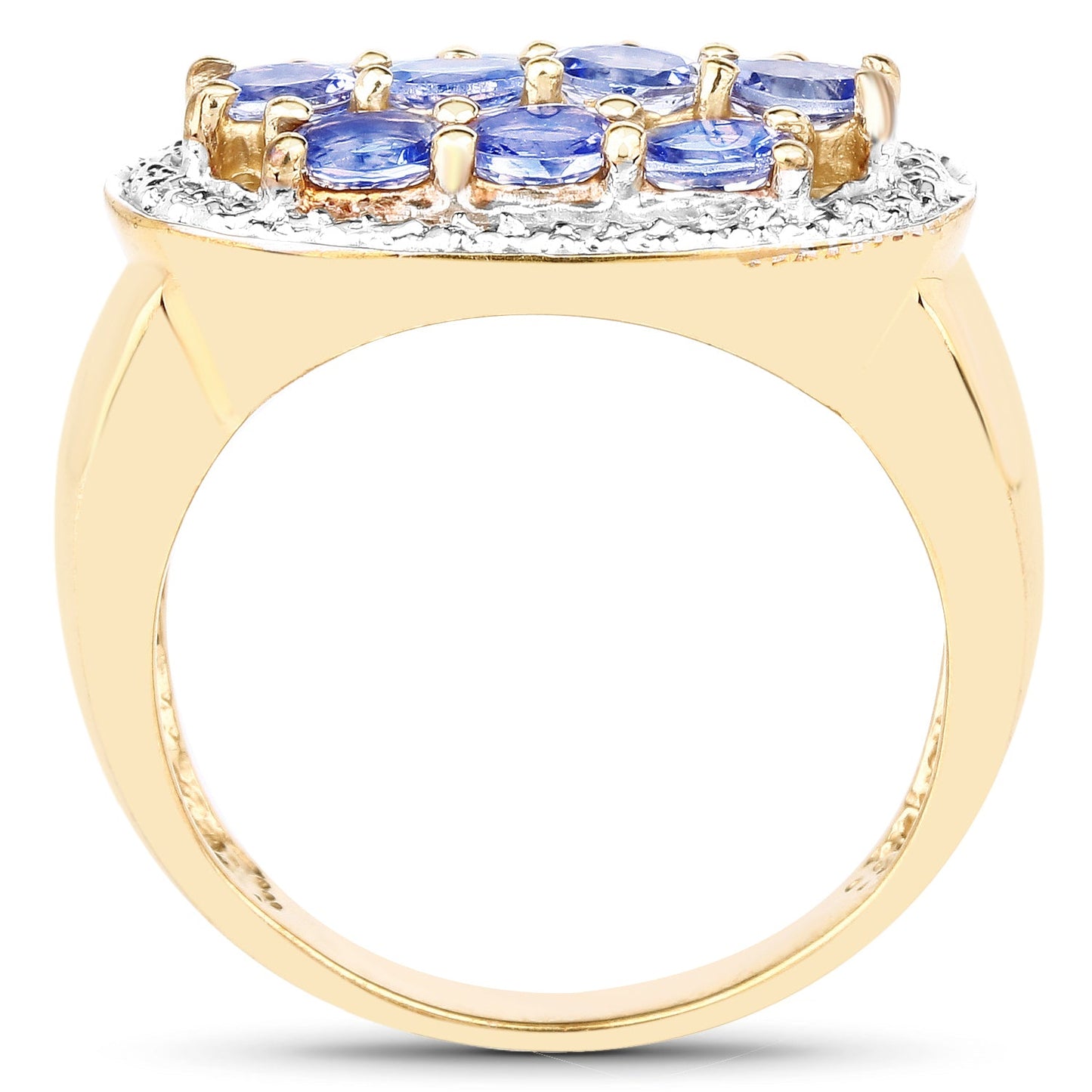 14K Yellow Gold Plated 1.70 Carat Genuine Tanzanite .925 Sterling Silver Ring