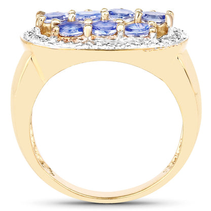 14K Yellow Gold Plated 1.70 Carat Genuine Tanzanite .925 Sterling Silver Ring