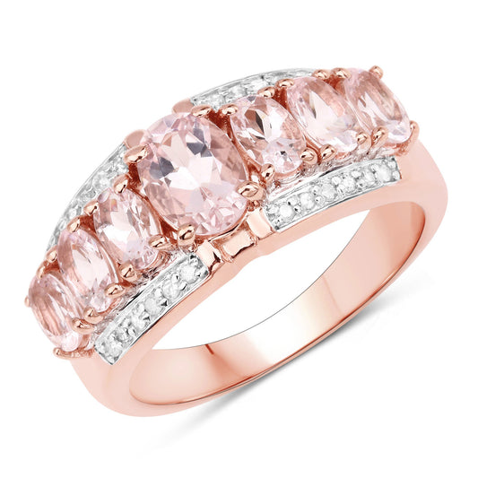 Bague en argent sterling 925 avec morganite véritable de 2,15 carats et diamants blancs