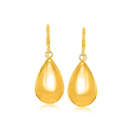 Boucles d'oreilles pendantes en or jaune 14 carats avec motif de larme polie