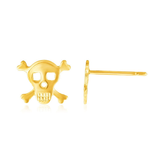 Boucles d'oreilles clous Tête de mort et tibias en or jaune 14 carats
