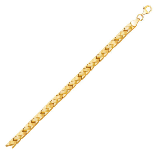 Bracelet ligne fantaisie en or jaune 14 carats motif panier tressé