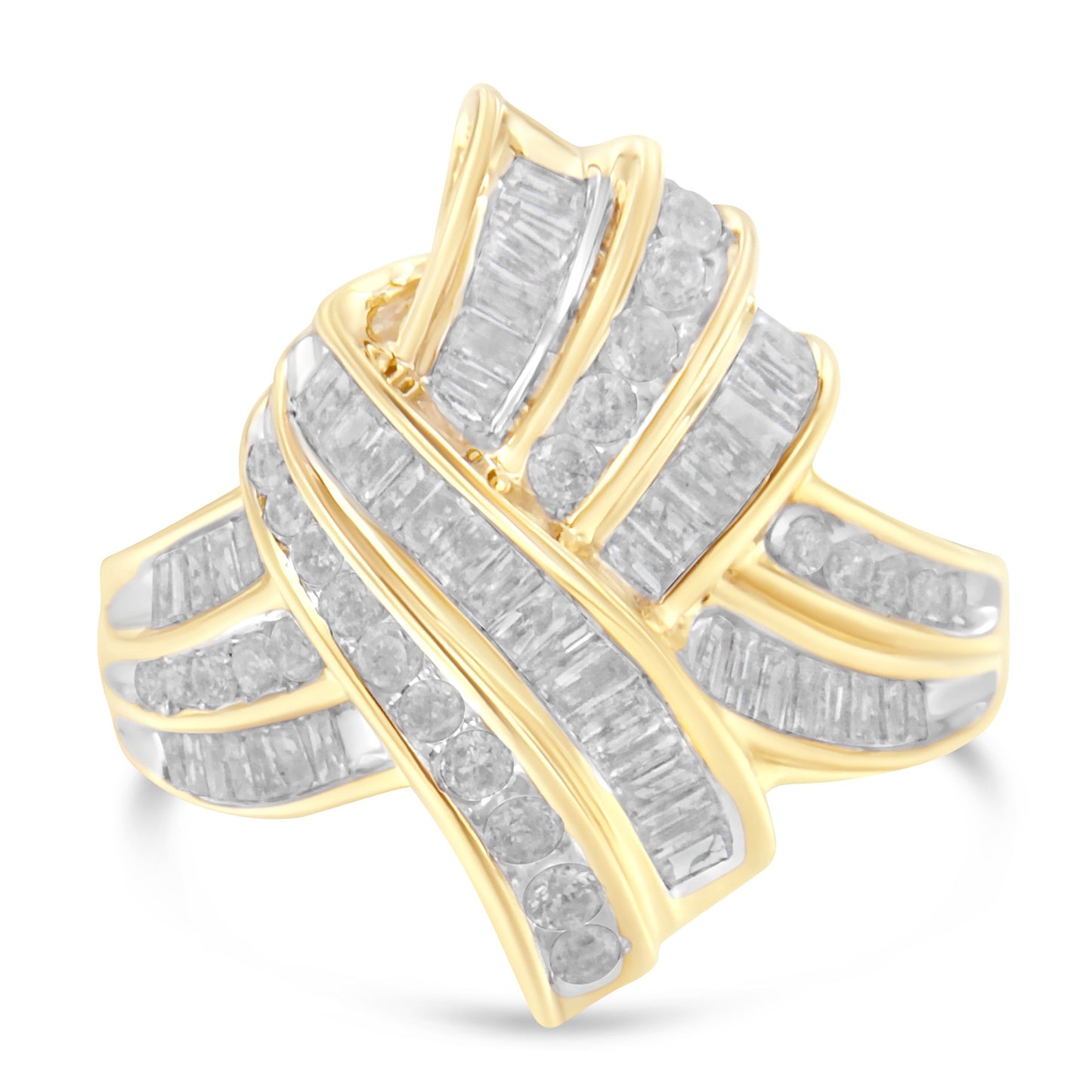 10K Yellow Gold Diamond Bypass Cocktail Ring (1 1/5 Cttw, I-J Color, I2-I3 Clarity) - Size 8