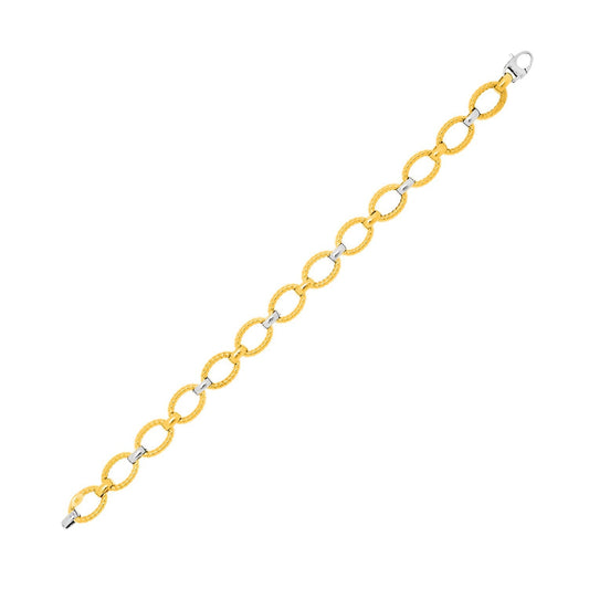 Bracelet chaîne en or bicolore 14 carats avec maillons ovales texturés