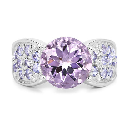 4.07 Carat Genuine Amethyst & Tanzanite .925 Sterling Silver Ring