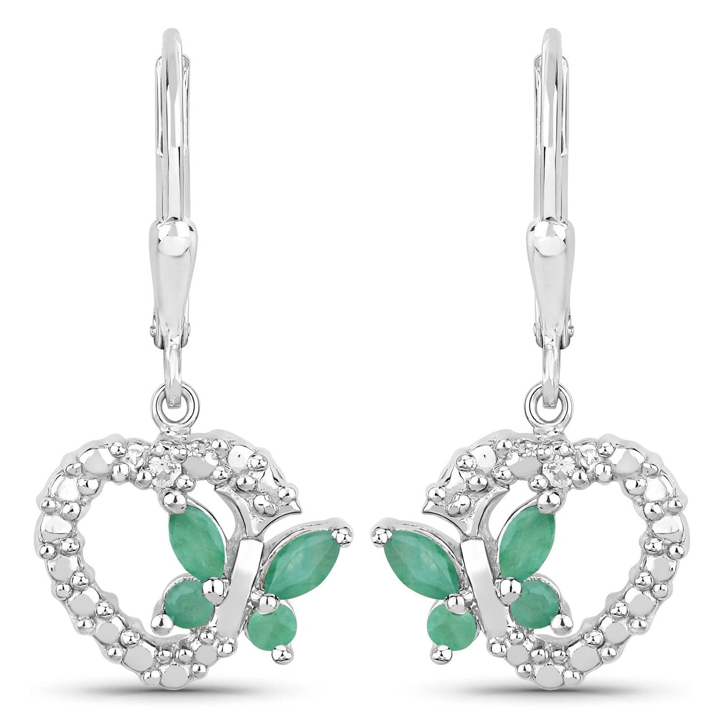 0.44 Carat Genuine Emerald and Created White Sapphire .925 Sterling Silver Earrings