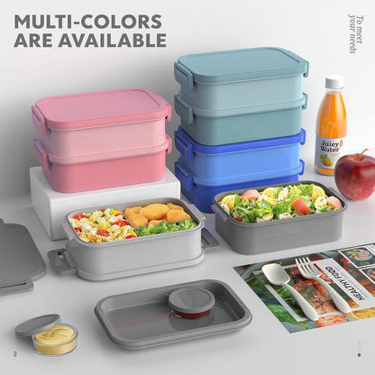 Adult Lunch Box Kids 3 Layers Stackable,Bento Lunch Box 72Oz Large Capacity Leak-Proof with Sauce Containers for Work,School,Outside Tableware Grey