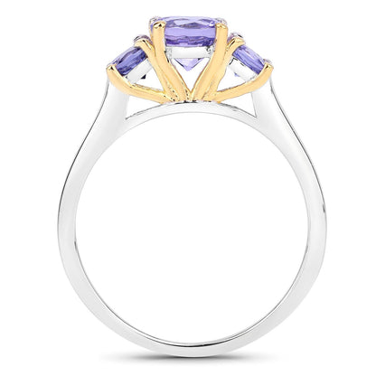 Two Tone Plated 1.07 Carat Genuine Tanzanite .925 Sterling Silver Ring