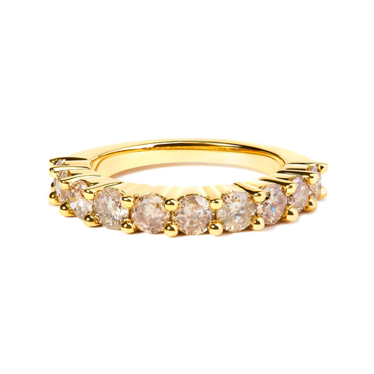 Bague d'anniversaire à 10 pierres en argent sterling .925 plaqué or jaune 14K, diamant rond taille brillant 2,0 carats (couleur J-K, clarté I1-I2) - Taille 6