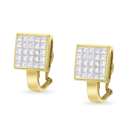 14K Yellow Gold 3-1/5 Cttw Princess Cut Diamond Â¾ Square Invisible Set Grid Huggy Style Omega Back Stud Earrings (G-H Color, VS1-VS2 Clarity)