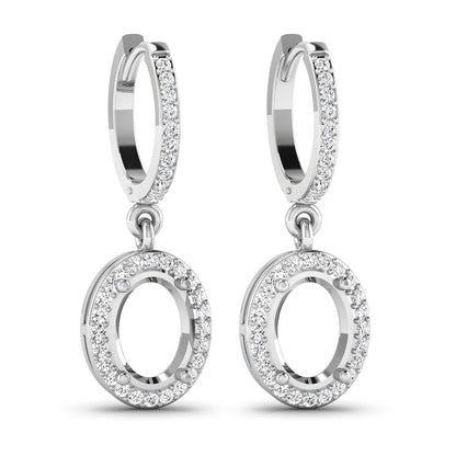0.32 Carat Genuine White Diamond 14K White Gold Semi Mount Earrings - holds 8x6mm Oval Gemstones