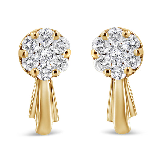Boucles d'oreilles clous pendantes en or blanc 14 carats, grappe florale de diamants 0,75 carat total (couleur H-I, pureté I1-I2)