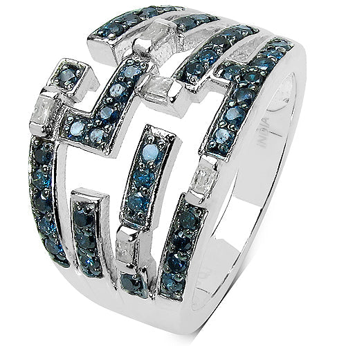 0.59 Carat Genuine Blue Diamond & White Diamond .925 Sterling Silver Ring