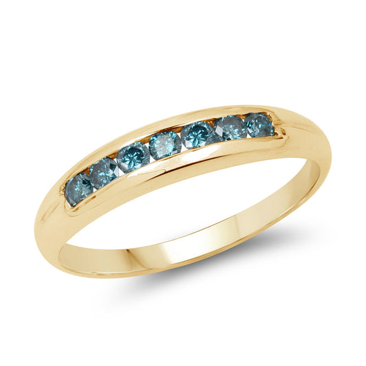 Bague en argent sterling 925 plaqué or jaune 14 carats, ornée d'un véritable diamant bleu de 0,35 carat
