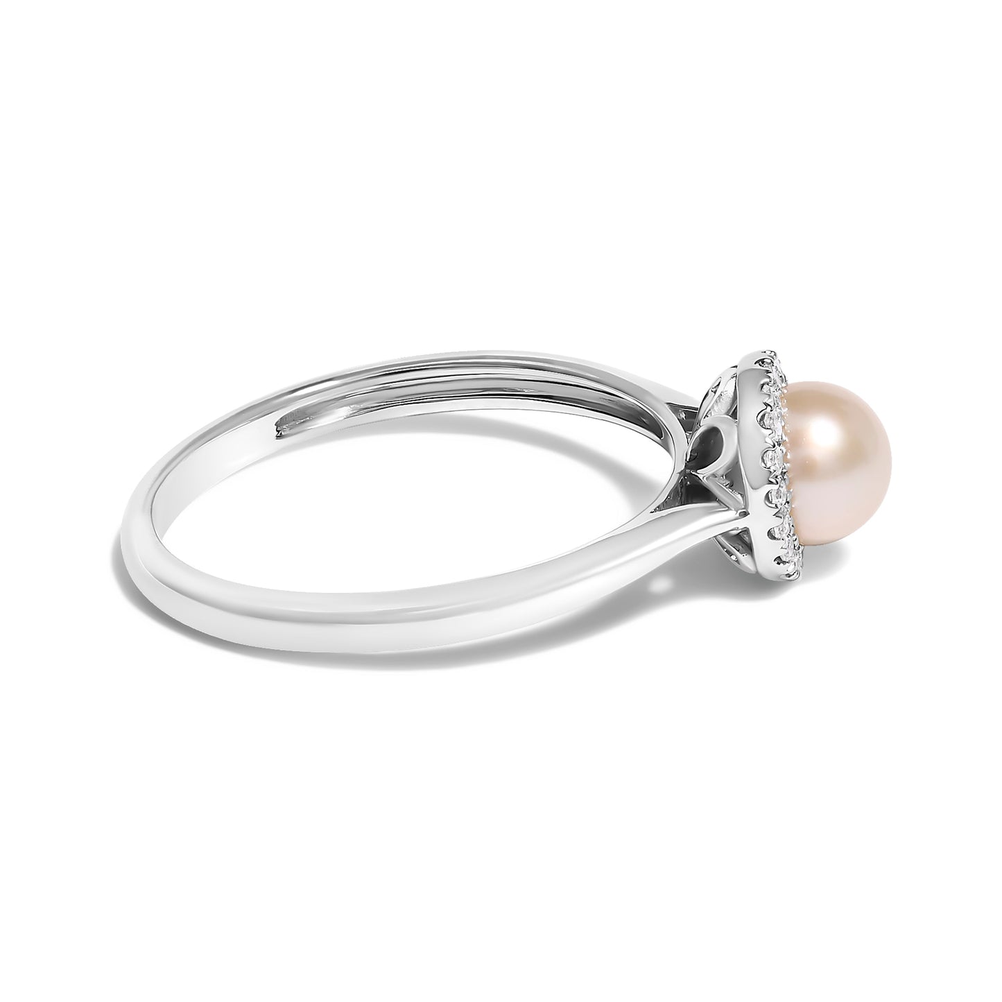 10K White Gold 5MM Cultured Freshwater Pearl  and Diamond Halo Ring (I-J Color, I1-I2 Clarity) - Ring Size 6.5