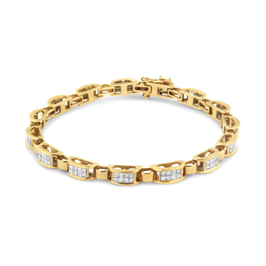 Bracelet de tennis à maillons en or jaune 14 carats avec diamants taille princesse de 2,5 carats (couleur H-I, clarté SI2-I1) - 18,4 cm
