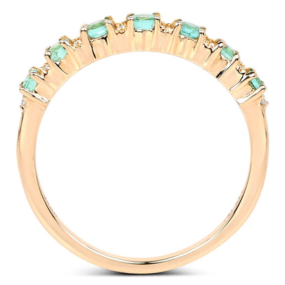 0.41 Carat Genuine Zambian Emerald and White Diamond 14K Yellow Gold Ring