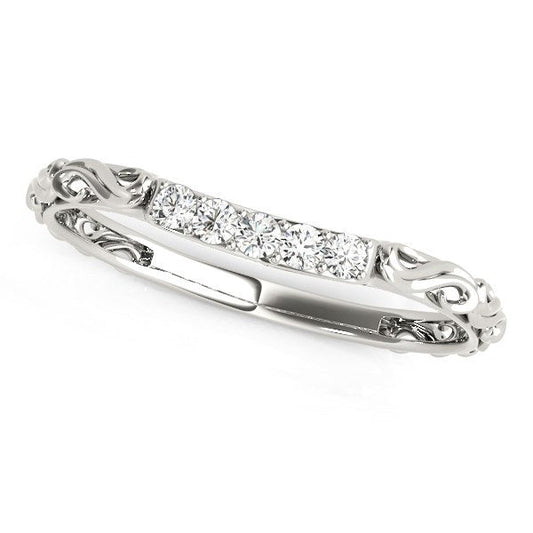 Alliance de mariage incurvée en or blanc 14 carats de style antique avec diamants (1/10 carat poids total)