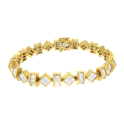 14K Yellow Gold 7.50 Cttw Princess and Baguette Diamond Geometric Link Bracelet