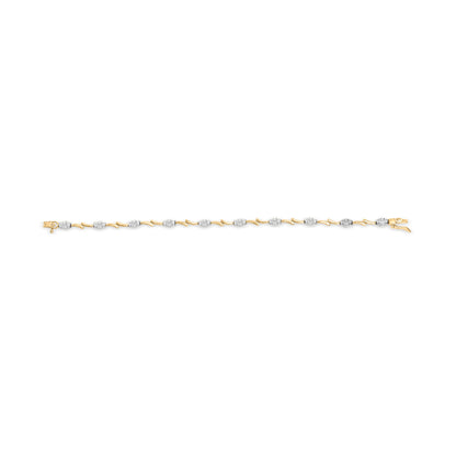 10K White and Yellow Gold 1.00 Cttw Diamond Oval Shaped Cluster Link  Bracelet (I-J Color, SI2-I1 Clarity) - 7" Inches