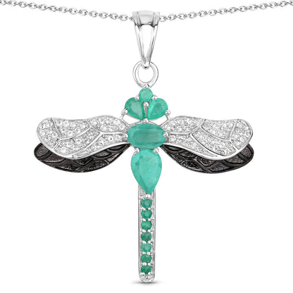1.87 Carat Genuine Zambian Emerald and White Topaz .925 Sterling Silver Pendant