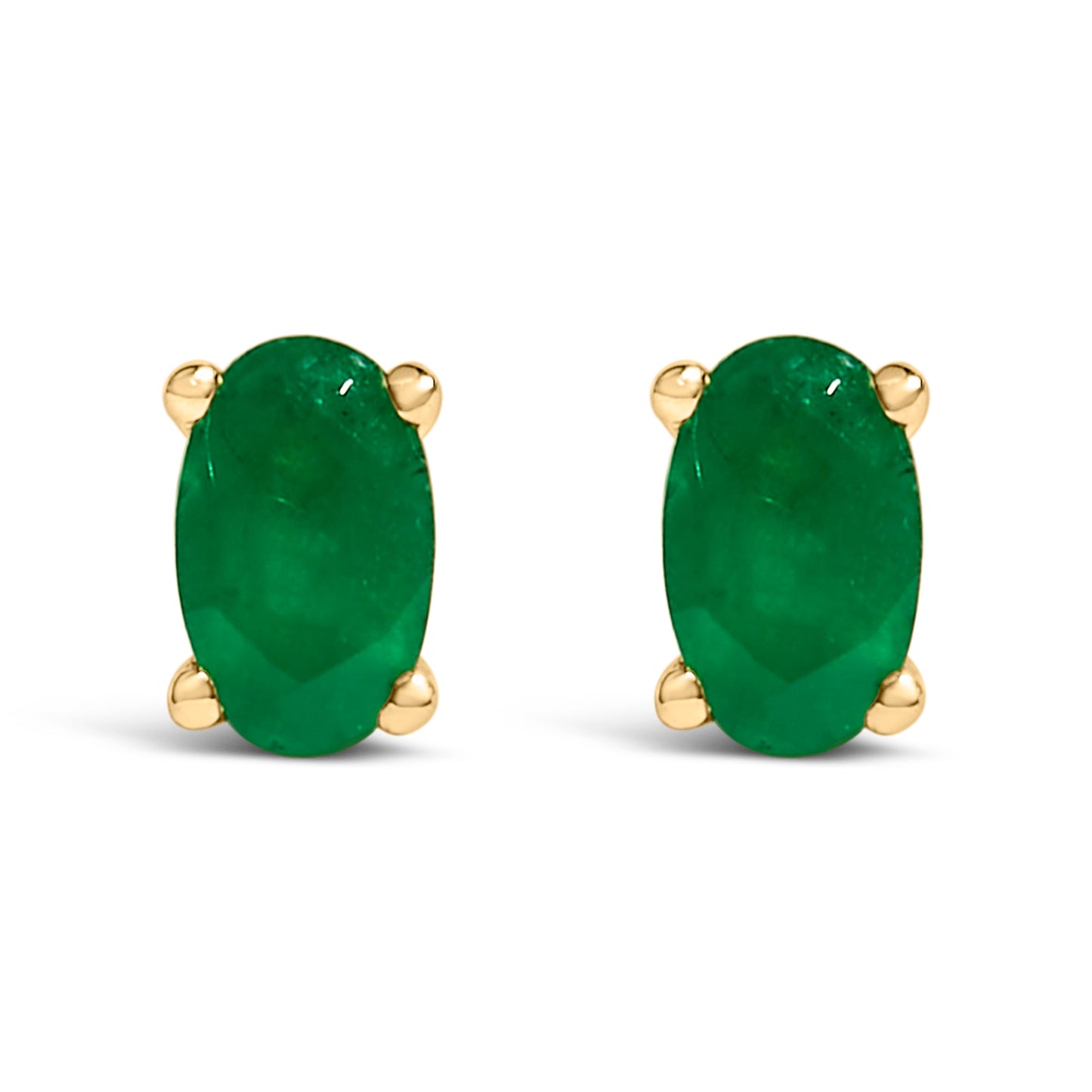 14K White Gold 5x3 MM Oval Green Emerald Solitaire Stud Earrings