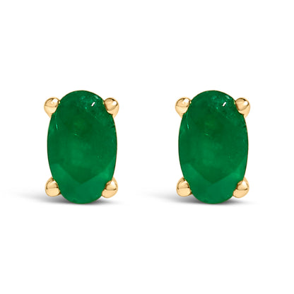 14K White Gold 5x3 MM Oval Green Emerald Solitaire Stud Earrings