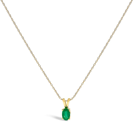 Pendentif solitaire ovale en or jaune 14 carats avec émeraude verte - 45,7 cm