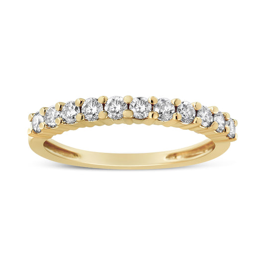 Bague jonc 11 pierres en argent sterling .925 plaqué or jaune 14 carats serties de diamants ronds brillants taille partagée 1/2 carat au total (couleur J-K, pureté SI1-SI2) - Taille 7
