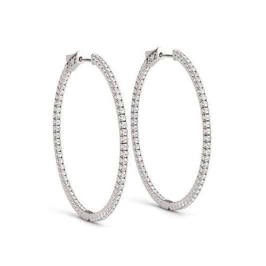 Créoles minces double-face en or blanc 14 carats et diamants (total de 1,5 carat)
