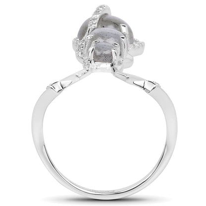 2.79 Carat Genuine Labradorite And White Topaz .925 Sterling Silver Ring