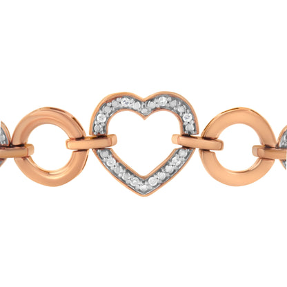 14K Rose Gold Plated .925 Sterling Silver Diamond Accent Circle and Heart Link Adjustable 6â€-10â€ Bolo Bracelet