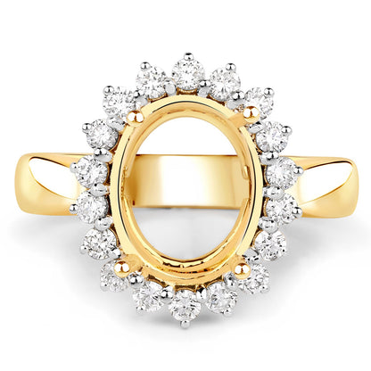 0.54 Carat Genuine White Diamond 14K Yellow Gold Semi Mount Ring - holds 11x9mm Oval Gemstone
