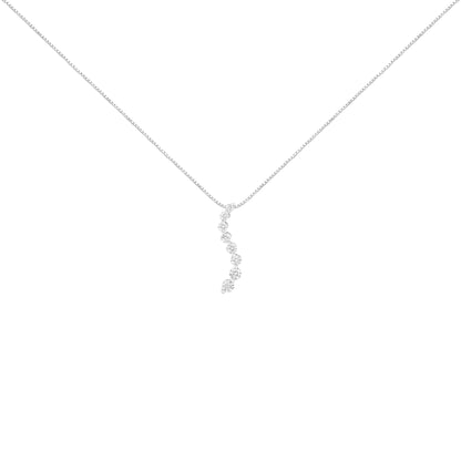 14K White Gold 3.0 Cttw Round-Brilliant & Baguette Cut Diamond S Shaped Graduated 18" Pendant Necklace (I-J Color, I2-I3 Clarity)