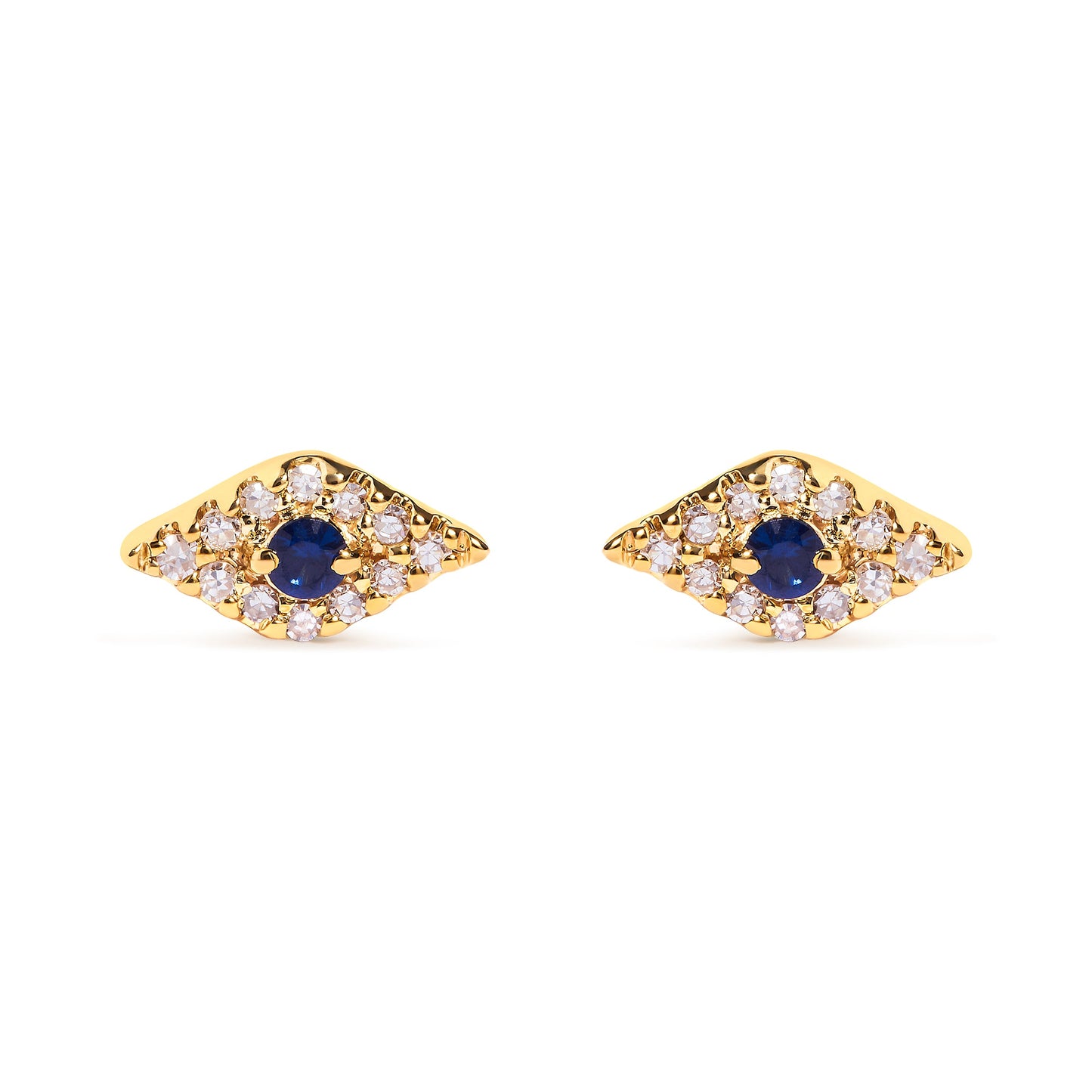 10K Yellow Gold Blue Sapphire and Diamond Accent Evil Eye Stud Earring (H-I Color, I1-I2 Clarity)