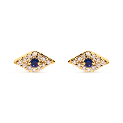 10K Yellow Gold Blue Sapphire and Diamond Accent Evil Eye Stud Earring (H-I Color, I1-I2 Clarity)