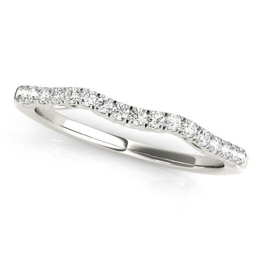 Alliance en or blanc 14 carats, motif vague, avec diamants (0,20 carat total)